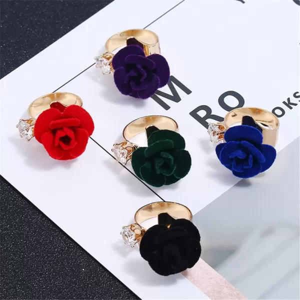 Dtja CZ Flower Wedding Ring for Women Girls Statement Engagement Round Rhinestone Suede Rose Adjustable Open Band Finger Rings Comfort Fit Cocktail Party Vintage Y2K Jewelry GiftPurple