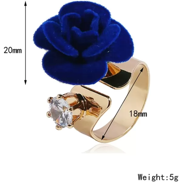Dtja CZ Flower Wedding Ring for Women Girls Statement Engagement Round Rhinestone Suede Rose Adjustable Open Band Finger Rings Comfort Fit Cocktail Party Vintage Y2K Jewelry GiftBlue