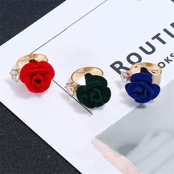 Dtja CZ Flower Wedding Ring for Women Girls Statement Engagement Round Rhinestone Suede Rose Adjustable Open Band Finger Rings Comfort Fit Cocktail Party Vintage Y2K Jewelry GiftBlue