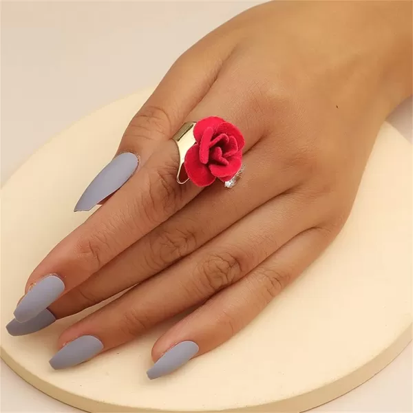 Dtja CZ Flower Wedding Ring for Women Girls Statement Engagement Round Rhinestone Suede Rose Adjustable Open Band Finger Rings Comfort Fit Cocktail Party Vintage Y2K Jewelry GiftRed