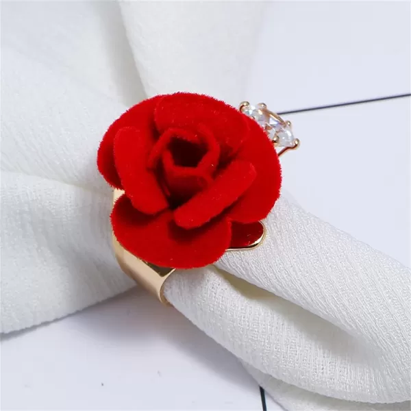Dtja CZ Flower Wedding Ring for Women Girls Statement Engagement Round Rhinestone Suede Rose Adjustable Open Band Finger Rings Comfort Fit Cocktail Party Vintage Y2K Jewelry GiftRed