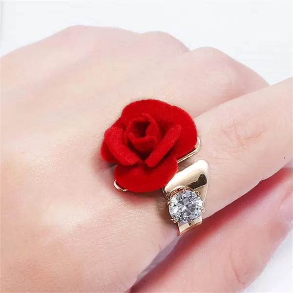 Dtja CZ Flower Wedding Ring for Women Girls Statement Engagement Round Rhinestone Suede Rose Adjustable Open Band Finger Rings Comfort Fit Cocktail Party Vintage Y2K Jewelry GiftRed