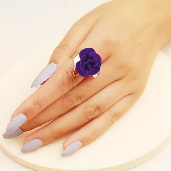 Dtja CZ Flower Wedding Ring for Women Girls Statement Engagement Round Rhinestone Suede Rose Adjustable Open Band Finger Rings Comfort Fit Cocktail Party Vintage Y2K Jewelry GiftPurple