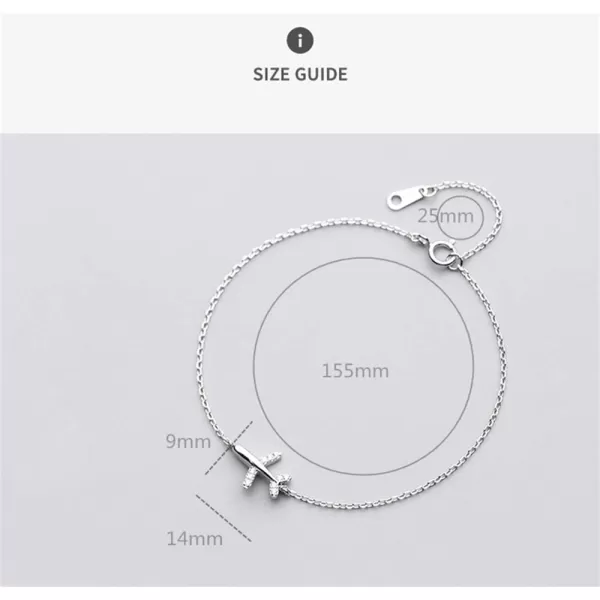 Dtja Crystal Airplane Bracelet for Women Sterling Silver Cute Delicate Fly Plane Adjustable Charm Link Bracelets Airline Jewelry Christmas Gifts Souvenir for Best Friend freedom Lover Wanderlust