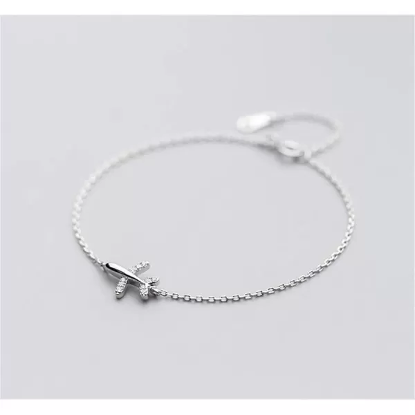 Dtja Crystal Airplane Bracelet for Women Sterling Silver Cute Delicate Fly Plane Adjustable Charm Link Bracelets Airline Jewelry Christmas Gifts Souvenir for Best Friend freedom Lover Wanderlust