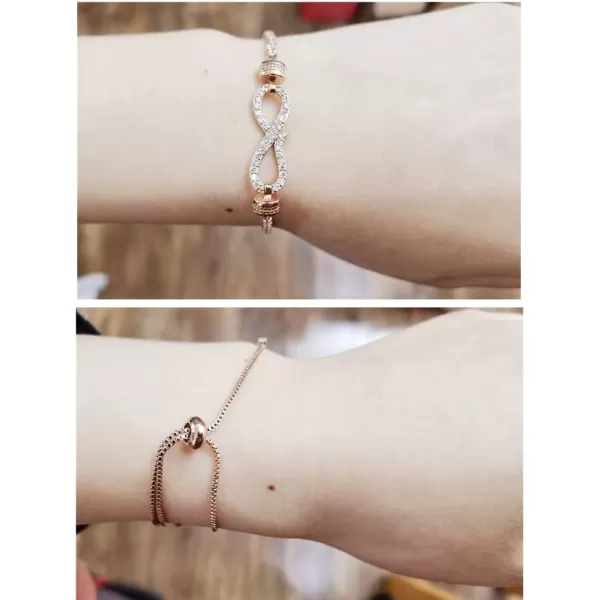 Dtja Stainless Steel Infinity Heart Symbol Charm Bracelet for Women Girls Lover Cubic Zirconia Ball Bead Adjustable Birthday Valentine Anniversary Jewelry Gift for Her