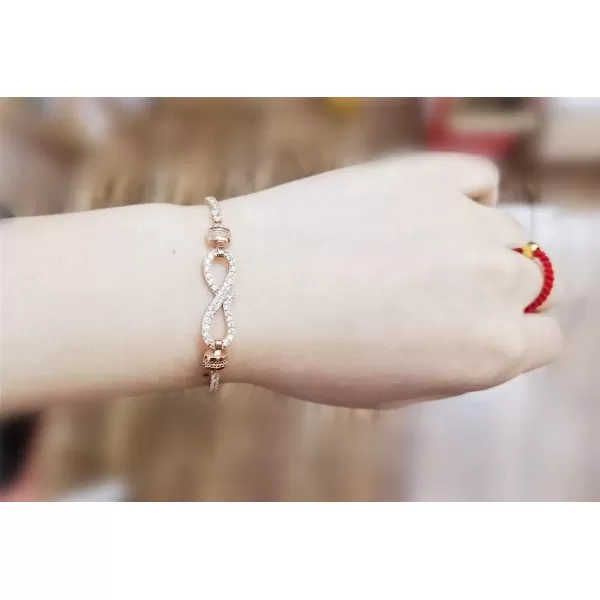 Dtja Stainless Steel Infinity Heart Symbol Charm Bracelet for Women Girls Lover Cubic Zirconia Ball Bead Adjustable Birthday Valentine Anniversary Jewelry Gift for Her