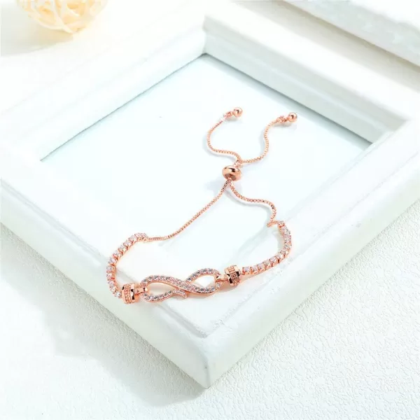 Dtja Stainless Steel Infinity Heart Symbol Charm Bracelet for Women Girls Lover Cubic Zirconia Ball Bead Adjustable Birthday Valentine Anniversary Jewelry Gift for Her