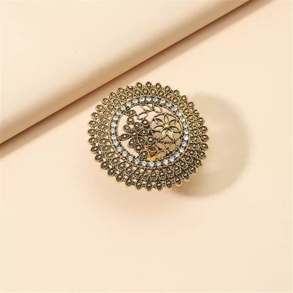 Dtja Vintage Big Round Statement Ring for Women Girls Boho Antique Mosaic Crystal CZ Expandable Open Wrap Finger Rings Adjustable Comfort Fit Indian Bollywood Style Exaggerated JewelryFlower