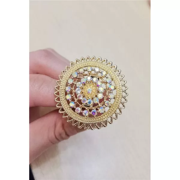 Dtja Vintage Big Round Statement Ring for Women Girls Boho Antique Mosaic Crystal CZ Expandable Open Wrap Finger Rings Adjustable Comfort Fit Indian Bollywood Style Exaggerated JewelryLacy