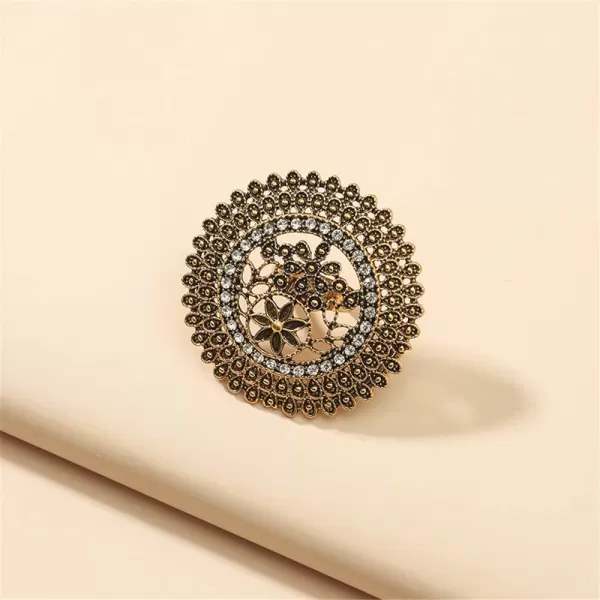 Dtja Vintage Big Round Statement Ring for Women Girls Boho Antique Mosaic Crystal CZ Expandable Open Wrap Finger Rings Adjustable Comfort Fit Indian Bollywood Style Exaggerated JewelryFlower