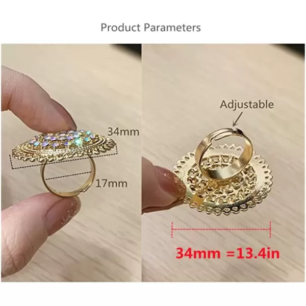 Dtja Vintage Big Round Statement Ring for Women Girls Boho Antique Mosaic Crystal CZ Expandable Open Wrap Finger Rings Adjustable Comfort Fit Indian Bollywood Style Exaggerated JewelryLacy