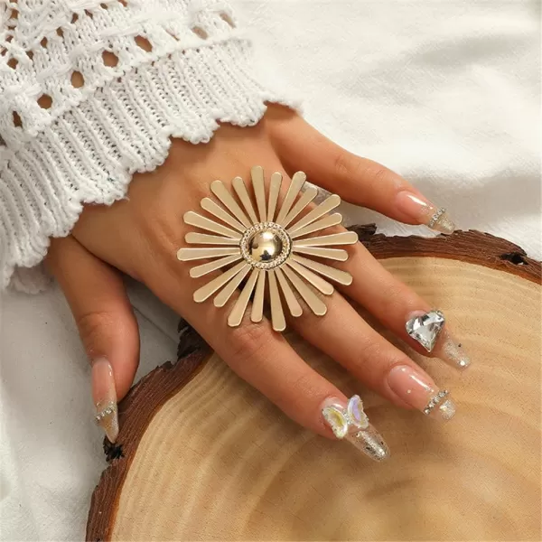 Exaggerated Big Round Flower Statement Ring for Women Girls Boho Antique Daisy Expandable Adjustable Open Wrap Finger Rings Comfort Fit Retro Bollywood Style Jewelry Gold ToneExaggerated Big Round Flower Statement Ring for Women Girls Boho Antique Daisy Expandable Adjustable Open Wrap Finger Rings Comfort Fit Retro Bollywood Style Jewelry Gold Tone