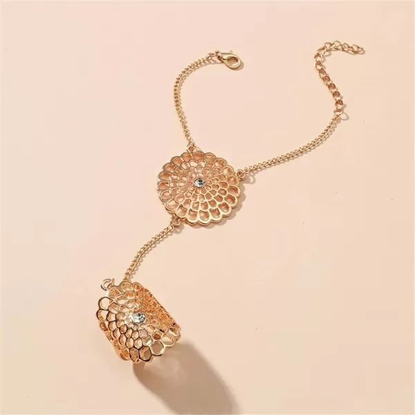 Filigree Flower Ring Bracelet for Women Girls 14K Gold Plated Dainty CZ Crystal Lace Slave Hand Chain Harness Bangle Boho Gypsy Bollywood Wedding Birthday Retro Party Y2K Jewelry 2 PiecesFiligree Flower Ring Bracelet for Women Girls 14K Gold Plated Dainty CZ Crystal Lace Slave Hand Chain Harness Bangle Boho Gypsy Bollywood Wedding Birthday Retro Party Y2K Jewelry 2 Pieces