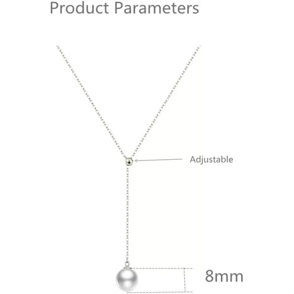 Lariat Pearl Pendant Y Long Chain Necklace for Women Girls Imitation White Pearl Ball Choker Necklaces Wedding Birthday Jewelry Gift BoxSilver Plated