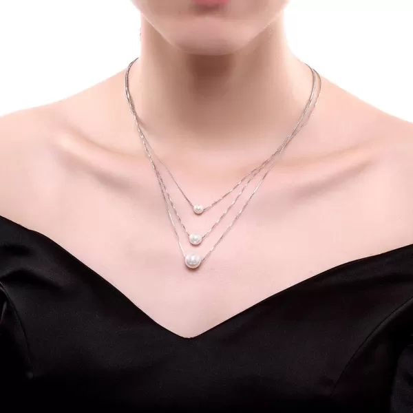 Layered Pearl Choker Necklace for Women Girls 925 Sterling Silver Tiny 3 Pearls Ball Bead Pendant Multilayer Long Tiered Box Chain Love Collar Necklace Dainty Jewelry 18Layered Pearl Choker Necklace for Women Girls 925 Sterling Silver Tiny 3 Pearls Ball Bead Pendant Multilayer Long Tiered Box Chain Love Collar Necklace Dainty Jewelry 18