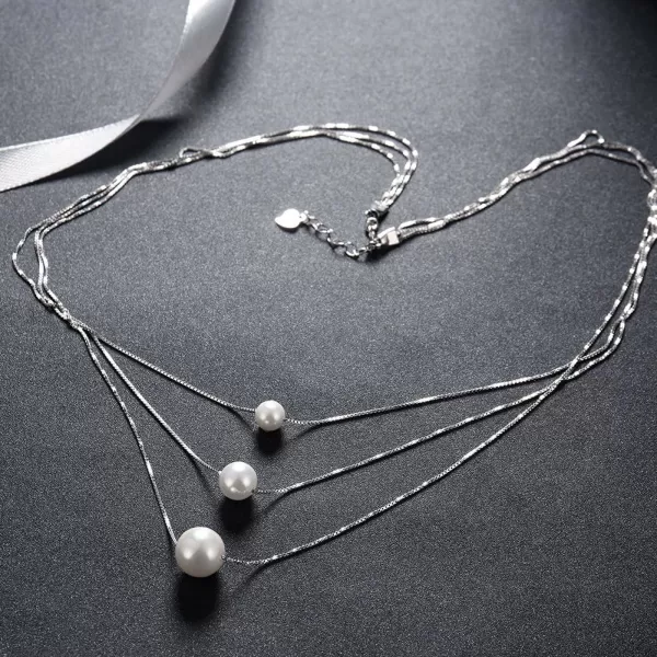 Layered Pearl Choker Necklace for Women Girls 925 Sterling Silver Tiny 3 Pearls Ball Bead Pendant Multilayer Long Tiered Box Chain Love Collar Necklace Dainty Jewelry 18Layered Pearl Choker Necklace for Women Girls 925 Sterling Silver Tiny 3 Pearls Ball Bead Pendant Multilayer Long Tiered Box Chain Love Collar Necklace Dainty Jewelry 18