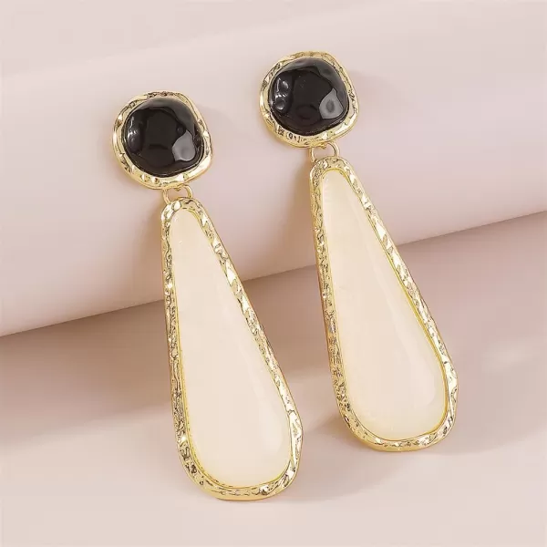 Long Teardrop Dangle Earrings for Women Girls Gold Plated Exggerated Boho Resin Irregular Geometric Lightweight Triangle Xmas Statement Drop Dangling Studs Fashion Chic Vintage Baroque Holiday Party JewelryBlack and White