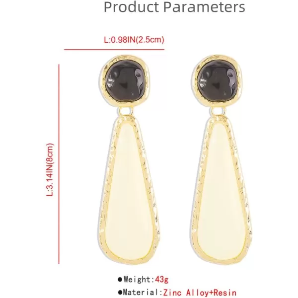 Long Teardrop Dangle Earrings for Women Girls Gold Plated Exggerated Boho Resin Irregular Geometric Lightweight Triangle Xmas Statement Drop Dangling Studs Fashion Chic Vintage Baroque Holiday Party JewelryBlack and White