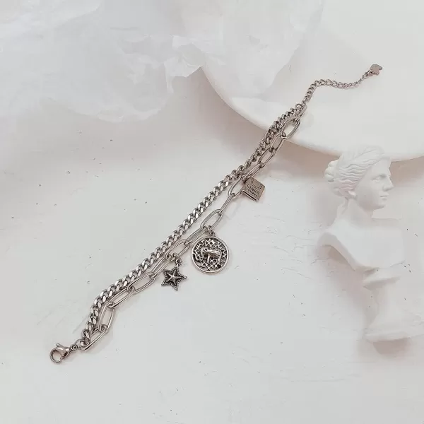 Lucky Elephant Bracelet for Women Girls Stainless Steel Cute Charm Animal Black Star Geometric Disc Square Paperclip Link Chain Adjustable Personalized JewelryLucky Elephant Bracelet for Women Girls Stainless Steel Cute Charm Animal Black Star Geometric Disc Square Paperclip Link Chain Adjustable Personalized Jewelry