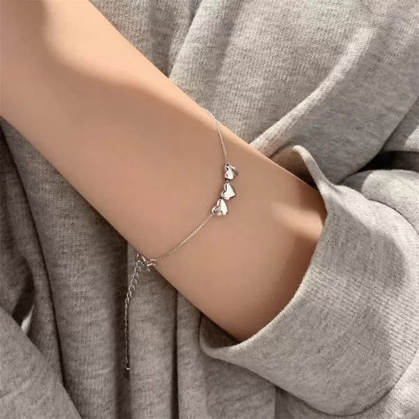 Many Love Heart Bracelet for Women Teen Girls 925 Sterling Silver Cute Floating Charms Adjustable Box Chain Dainty Christmas Valentine Birthday Jewelry Gift Daughter Girlfriend