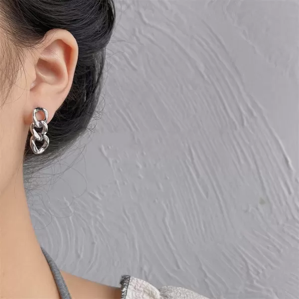 Minimalist Chain Dangle Drop Earrings for Women Girls 925 Sterling Silver Post Hypoallergenic Geometric Cute Link Chains Stud Dangling Fashion Punk Unique BFF Birthday Jewelry GiftsSilver