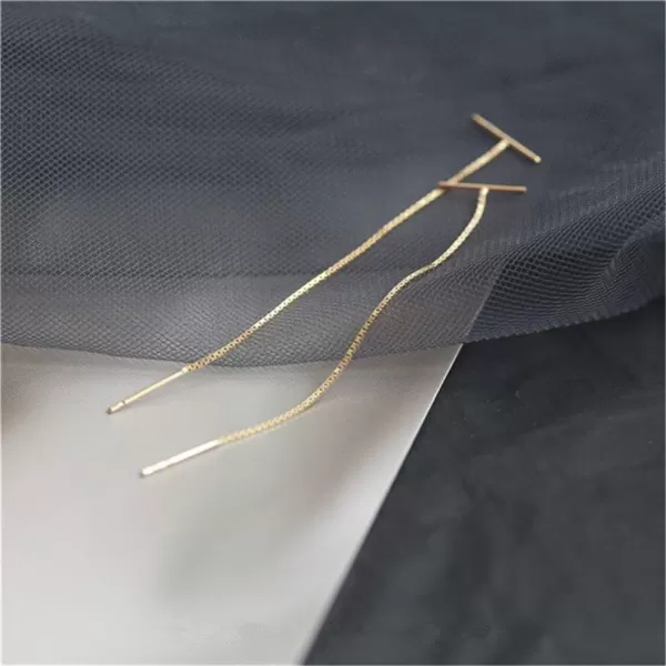 Minimalist Threader Bar Earrings for Women Girls S925 Sterling Silver Charm Long Tassel Chain Drop Dangling Simple Wire Thread Piercing Ear Stud Hypoallergenic Fashion Chic EarringGold Plated