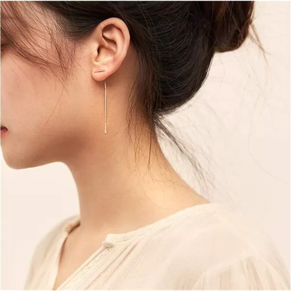Minimalist Threader Bar Earrings for Women Girls S925 Sterling Silver Charm Long Tassel Chain Drop Dangling Simple Wire Thread Piercing Ear Stud Hypoallergenic Fashion Chic EarringSilver