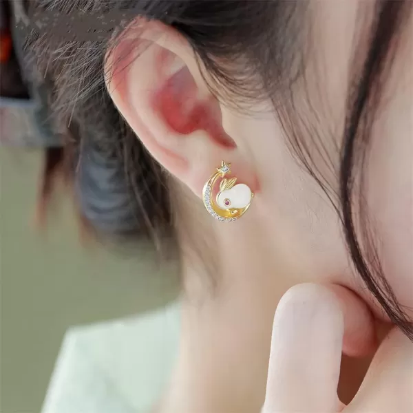Moon Star Rabbit Earrings for Women Girls 14K Gold Plated Hypoallergenic Crystal Crescent Artificial Jade Animal Bunny Stud Cartilage Earring Cute Easter Birthday Jewelry Gifts for PetLoverMoon Star Rabbit Earrings for Women Girls 14K Gold Plated Hypoallergenic Crystal Crescent Artificial Jade Animal Bunny Stud Cartilage Earring Cute Easter Birthday Jewelry Gifts for PetLover