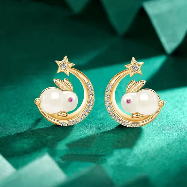 Moon Star Rabbit Earrings for Women Girls 14K Gold Plated Hypoallergenic Crystal Crescent Artificial Jade Animal Bunny Stud Cartilage Earring Cute Easter Birthday Jewelry Gifts for PetLoverMoon Star Rabbit Earrings for Women Girls 14K Gold Plated Hypoallergenic Crystal Crescent Artificial Jade Animal Bunny Stud Cartilage Earring Cute Easter Birthday Jewelry Gifts for PetLover