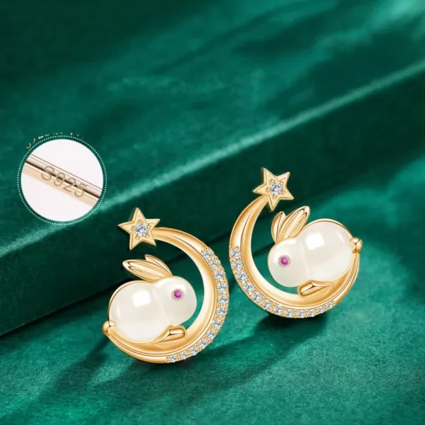 Moon Star Rabbit Earrings for Women Girls 14K Gold Plated Hypoallergenic Crystal Crescent Artificial Jade Animal Bunny Stud Cartilage Earring Cute Easter Birthday Jewelry Gifts for PetLoverMoon Star Rabbit Earrings for Women Girls 14K Gold Plated Hypoallergenic Crystal Crescent Artificial Jade Animal Bunny Stud Cartilage Earring Cute Easter Birthday Jewelry Gifts for PetLover