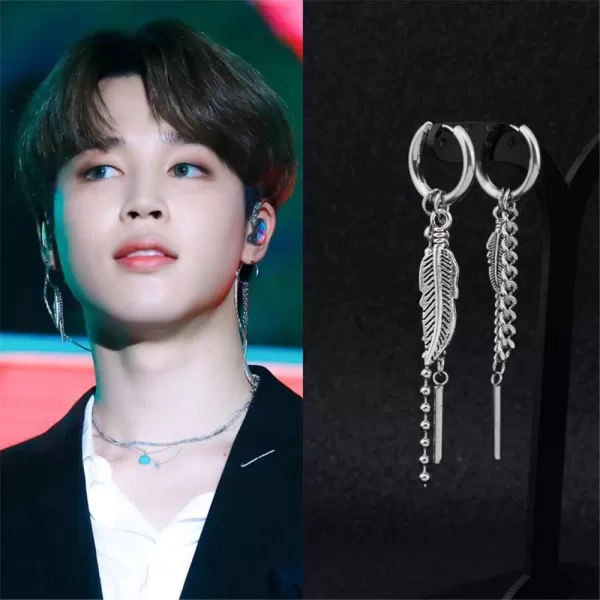 Punk Feather Chain Drop Dangle Hoop Stainless Steel Earrings for Women Girls Men Stainless Steel Asymetrical Vintage Leaf Ball Bead Tassel Bar Dangly Personalized Huggie Kpop Earring for BTS FansPunk Feather Chain Drop Dangle Hoop Stainless Steel Earrings for Women Girls Men Stainless Steel Asymetrical Vintage Leaf Ball Bead Tassel Bar Dangly Personalized Huggie Kpop Earring for BTS Fans