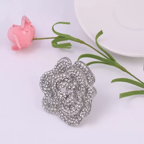 Rhinestone Rose Brooch Pin for Women Girls Fashion Crystal Big Blossom Flower Brooch Lapel Pins Elegant Dress Accessories Jewelry Boutonniere Corsage for Hat Bag Suit Tie Gift Wedding Mothers DaySilver Plated