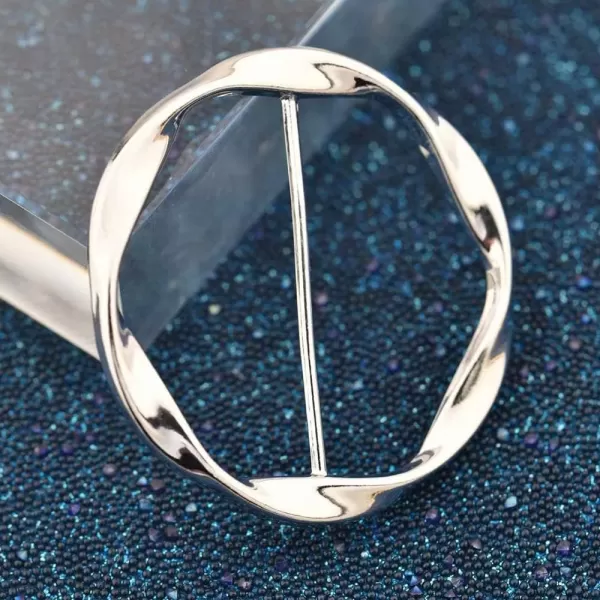 Round Twisted Circle Silk Scarf Ring Brooch for Women Girls Minimalist Shawl Scarves Buckle Wrap Clip Fashion Dress Accessories Decoration Jewelry GiftSilver