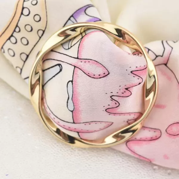 Round Twisted Circle Silk Scarf Ring Brooch for Women Girls Minimalist Shawl Scarves Buckle Wrap Clip Fashion Dress Accessories Decoration Jewelry GiftGold