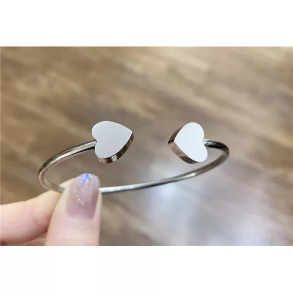 Silver Heart Cuff Bracelet for Women Mom Lover Surgical Stainless Steel Simple Open Bangle Birthday Valentine Mothers Day Jewelry Delicate Gifts for Her