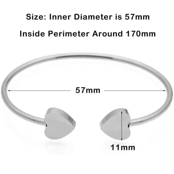 Silver Heart Cuff Bracelet for Women Mom Lover Surgical Stainless Steel Simple Open Bangle Birthday Valentine Mothers Day Jewelry Delicate Gifts for HerSilver Heart Cuff Bracelet for Women Mom Lover Surgical Stainless Steel Simple Open Bangle Birthday Valentine Mothers Day Jewelry Delicate Gifts for Her