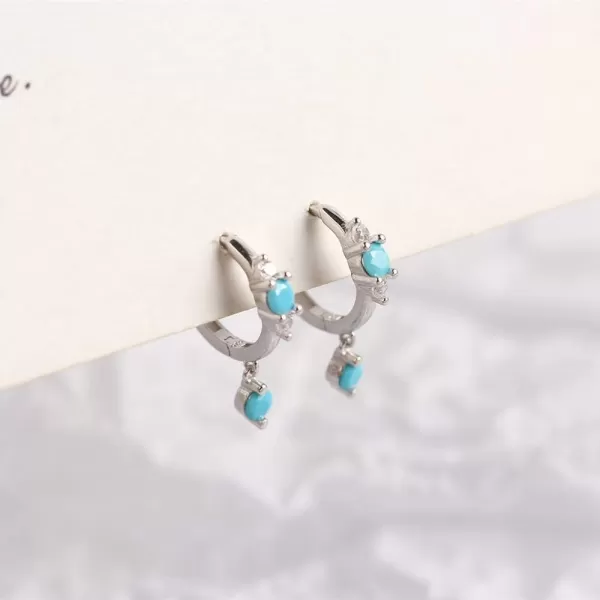 Small Turquoise Dangle Hoop Earrings for Women Girls Sterling Silver with Charm Tiny Huggie Cubic Zirconia Hoops Cartilage Stud Boho Vintage Dainty Jewelry Birthday Gifts SilverSmall Turquoise Dangle Hoop Earrings for Women Girls Sterling Silver with Charm Tiny Huggie Cubic Zirconia Hoops Cartilage Stud Boho Vintage Dainty Jewelry Birthday Gifts Silver