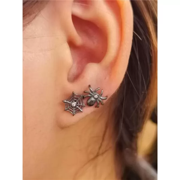 Spider Web Tiny Stud Earrings for Women Girls Men 925 Sterling Silver Micro Diamond Hypoallergenic Cute Black Cartilage Tragus Post Asymmetric Animal Jewelry Christmas Halloween PartySpider Web Tiny Stud Earrings for Women Girls Men 925 Sterling Silver Micro Diamond Hypoallergenic Cute Black Cartilage Tragus Post Asymmetric Animal Jewelry Christmas Halloween Party