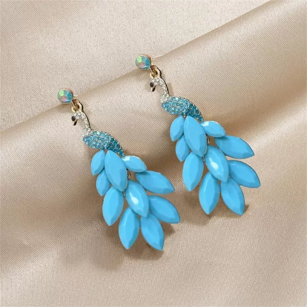 Vintage Peacock Dangle Earrings for Women Girls 14K Gold Plated Green Crystal Feather Peafowl Statement Drop Dangling Stud Earring Boho Exaggerated Birthday Holiday Jewelry GiftsTurquoise