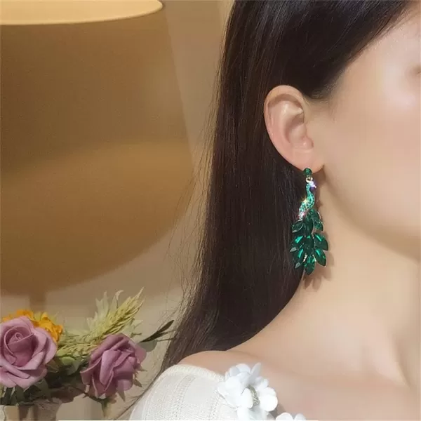Vintage Peacock Dangle Earrings for Women Girls 14K Gold Plated Green Crystal Feather Peafowl Statement Drop Dangling Stud Earring Boho Exaggerated Birthday Holiday Jewelry GiftsGreen