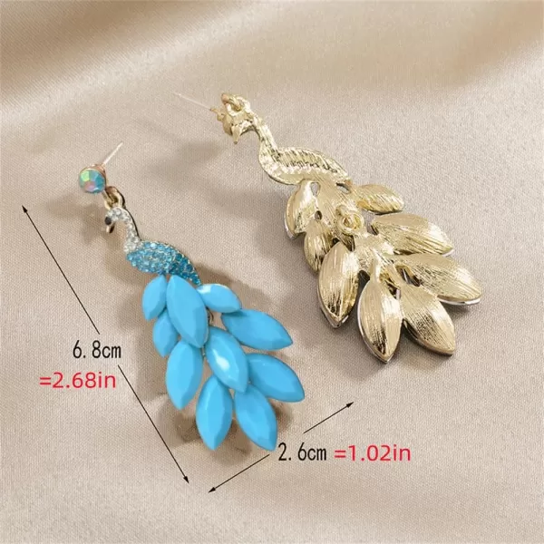 Vintage Peacock Dangle Earrings for Women Girls 14K Gold Plated Green Crystal Feather Peafowl Statement Drop Dangling Stud Earring Boho Exaggerated Birthday Holiday Jewelry GiftsTurquoise