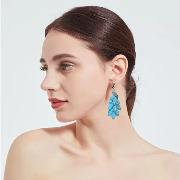 Vintage Peacock Dangle Earrings for Women Girls 14K Gold Plated Green Crystal Feather Peafowl Statement Drop Dangling Stud Earring Boho Exaggerated Birthday Holiday Jewelry GiftsTurquoise
