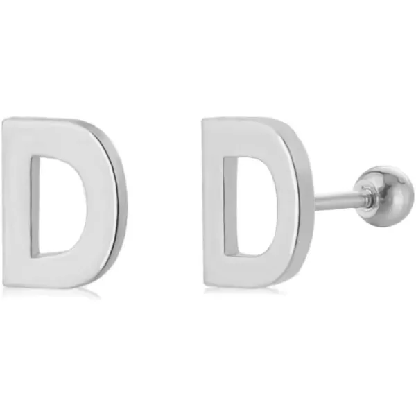 18G Tiny Initial Stud Earrings for Women Girls 925 Sterling Silver 14K Gold Plated Hypoallergenic Cute Small Alphabet Letter Cartilage Tragus 3mm Ball Screw Back Piercing Sensitive EarD Silver