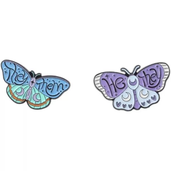 2pcs Enamel Butterfly Pronoun Brooches Pins Set for Women Girls Unisex Fashion Cute Colorful Insect Animal Backpacks Steampunk Badge Hat Dress Accessories JewelryPurple Blue