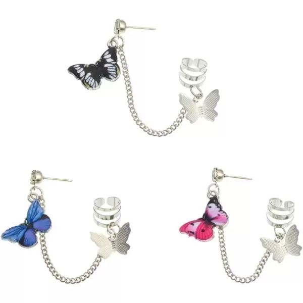 3 Pcs Butterfly Ear Cuff Cartilage Crawler Climber Earrings Set for Women Girls Cubic Zirconia Silver Plated Enamel Tassel Chain Drop Dangle Piercing Stud Wrap Hypoallergenic Y2K Jewelry3 Pcs Butterfly Ear Cuff Cartilage Crawler Climber Earrings Set for Women Girls Cubic Zirconia Silver Plated Enamel Tassel Chain Drop Dangle Piercing Stud Wrap Hypoallergenic Y2K Jewelry