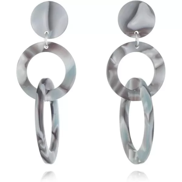 Acrylic Trible Round Circle Dangle Earrings for Women Girls Resin Geometric Tassel Drop Dangling Stud Hypoallergenic Lightweight Retro Y2K Party 70s 80s 90s Jewelry Gifts for Sister BridesmaidGrey