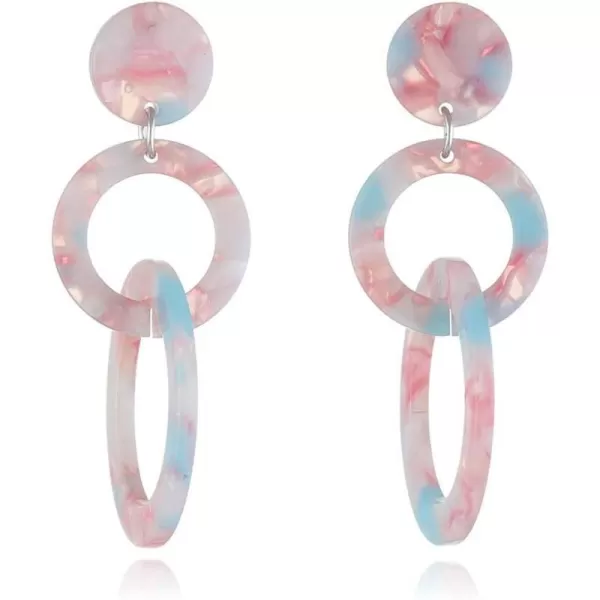 Acrylic Trible Round Circle Dangle Earrings for Women Girls Resin Geometric Tassel Drop Dangling Stud Hypoallergenic Lightweight Retro Y2K Party 70s 80s 90s Jewelry Gifts for Sister BridesmaidPink amp Blue