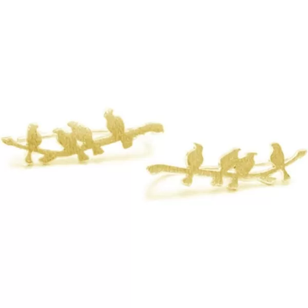 Bird Ear Cuff Wrap Crawler Climber Earrings for Women Girls S925 Sterling Silver Brushed Little Birds Stand on Tree Branch Stud Clip on Post Pin Earrings Delicate Lightweight JewelryGold Plated