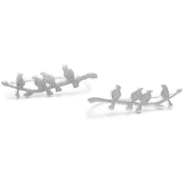 Bird Ear Cuff Wrap Crawler Climber Earrings for Women Girls S925 Sterling Silver Brushed Little Birds Stand on Tree Branch Stud Clip on Post Pin Earrings Delicate Lightweight JewelrySilver